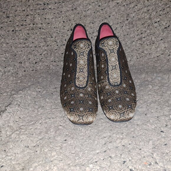 PAS DE ROUGE-ITALY-Gold/White Tapestry Brocade Booties-Sz 40-Near Mint - Picture 3 of 8